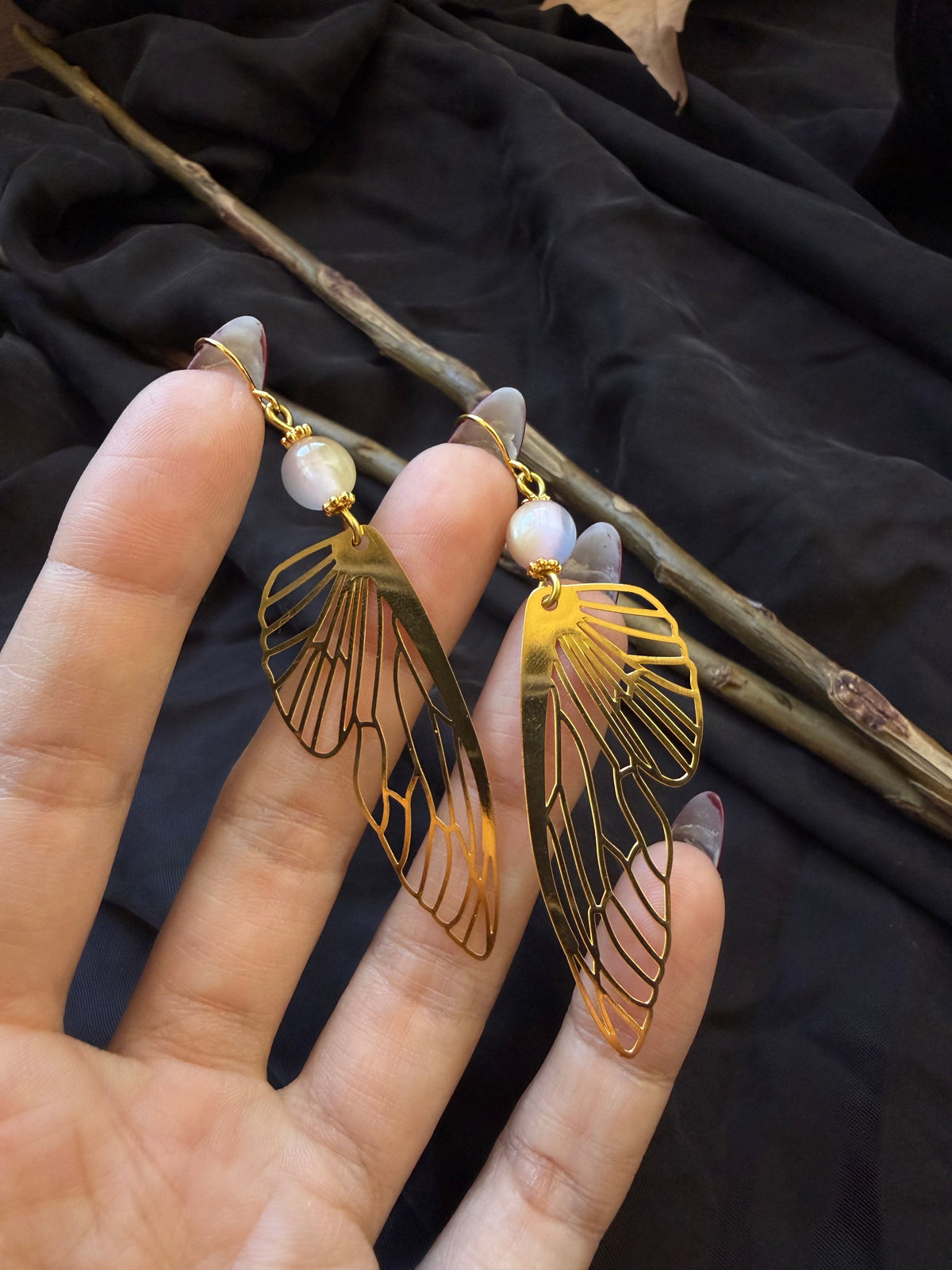 Golden Fae Wing Earrings