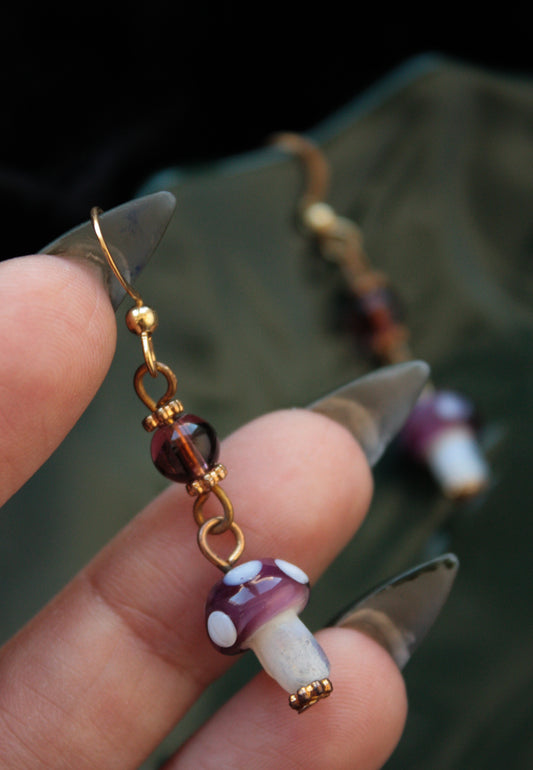 Purple Mushroom Earrings