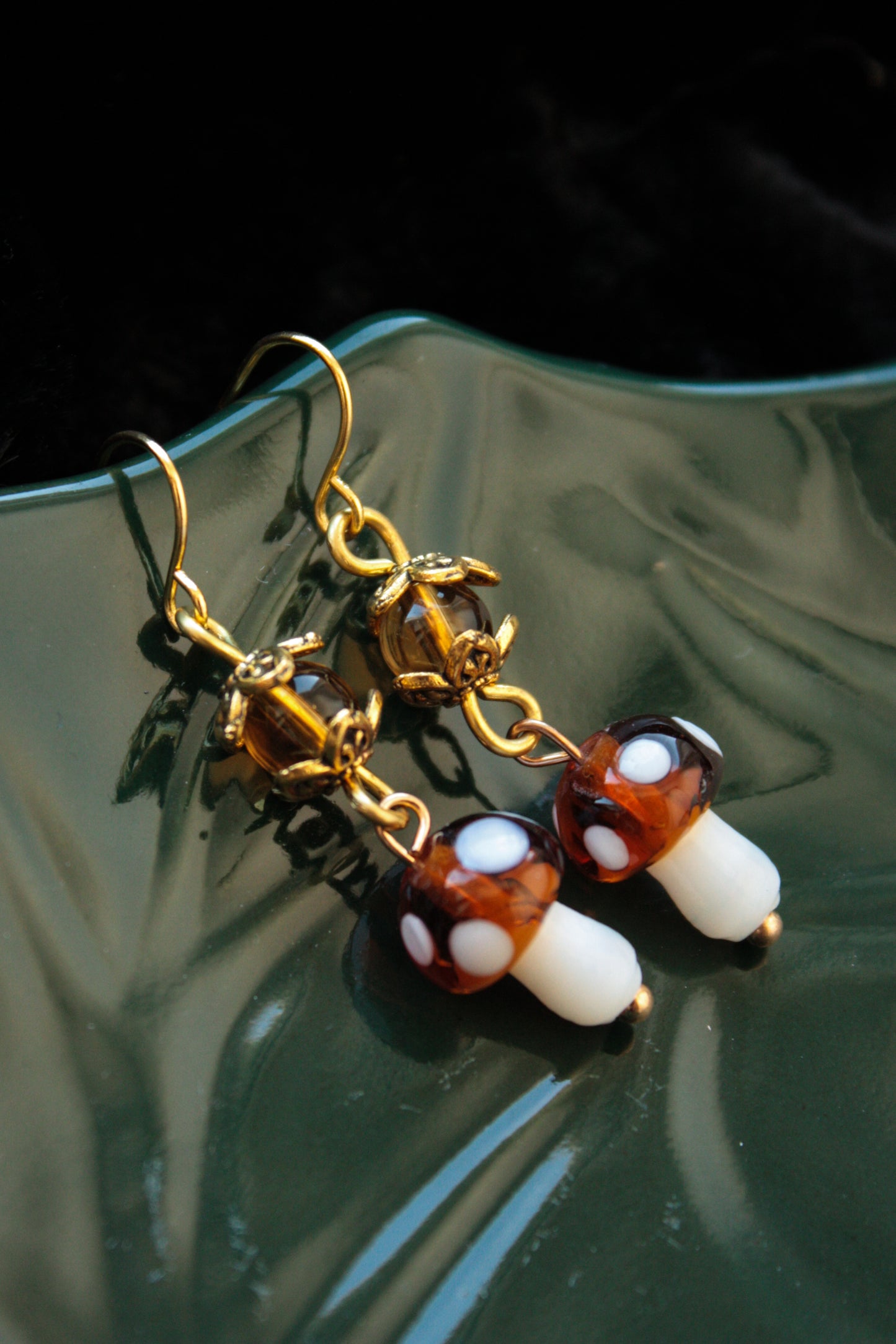 Golden Mushroom Earrings