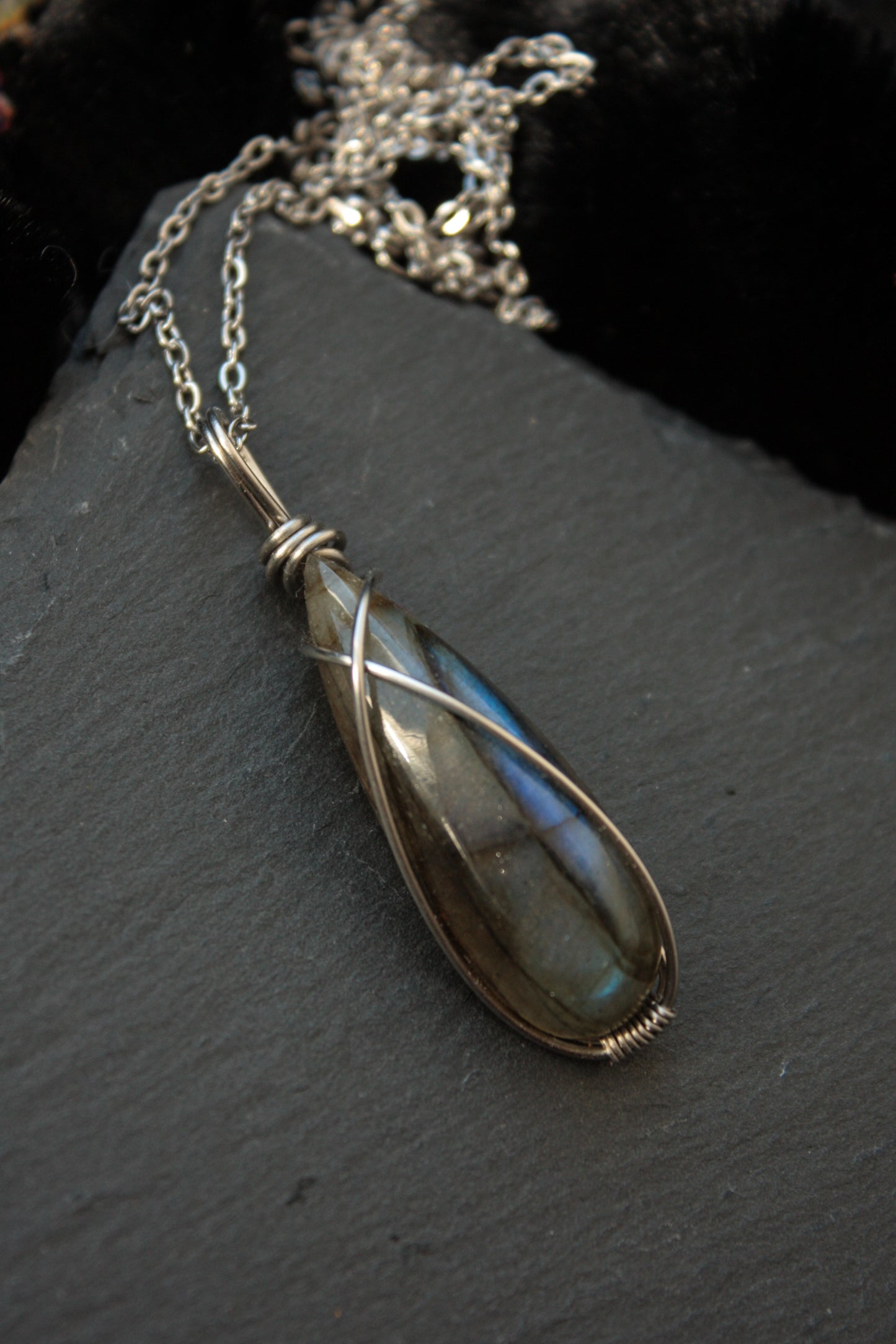 Deep Blue Labradorite Teardrop Pendant