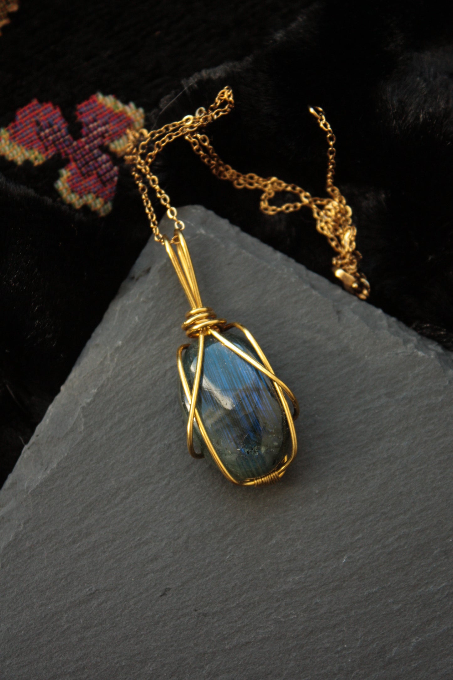 Deep Blue Labradorite Brass Pendant