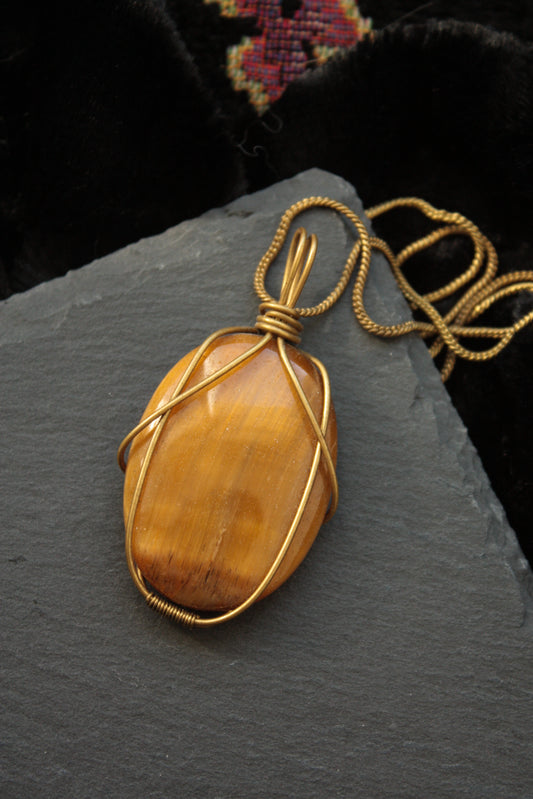 Tigers Eye Brass Pendant