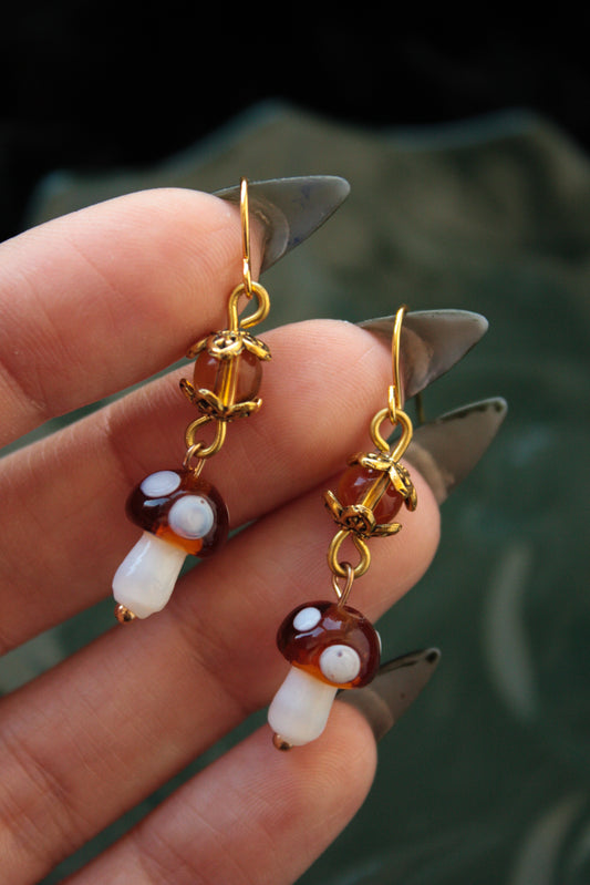 Golden Mushroom Earrings