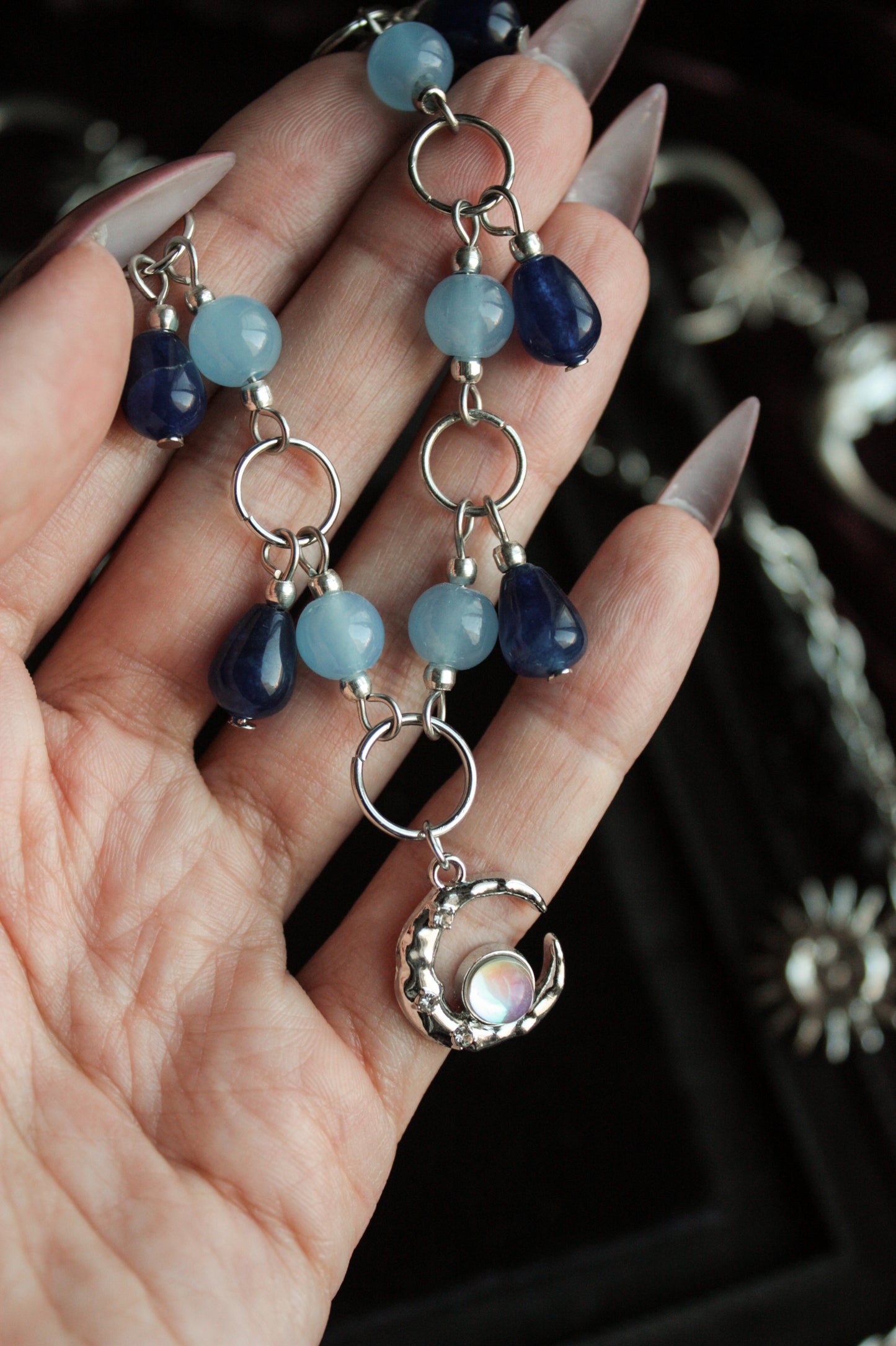 Moonlight Silver Beaded Necklace
