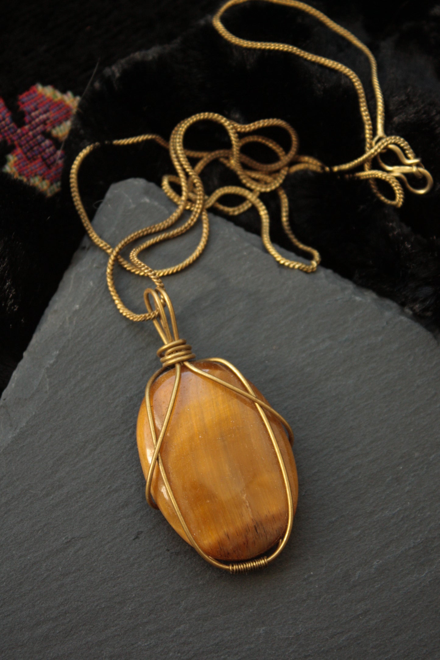 Tigers Eye Brass Pendant