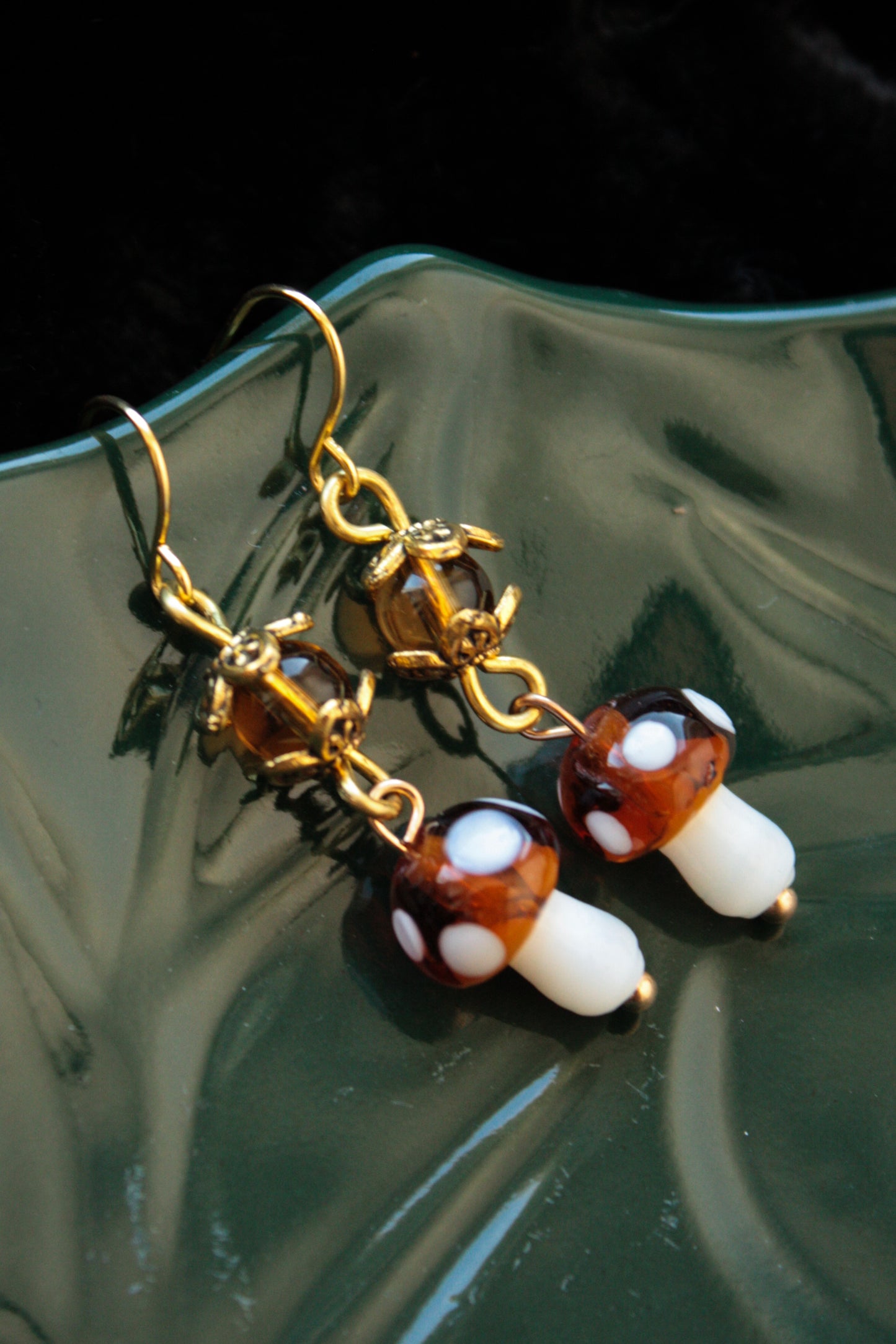 Golden Mushroom Earrings