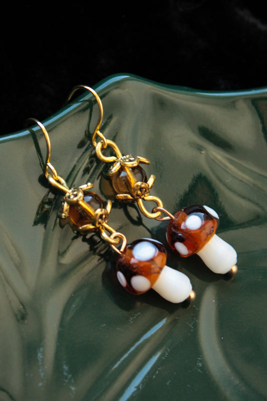 Golden Mushroom Earrings