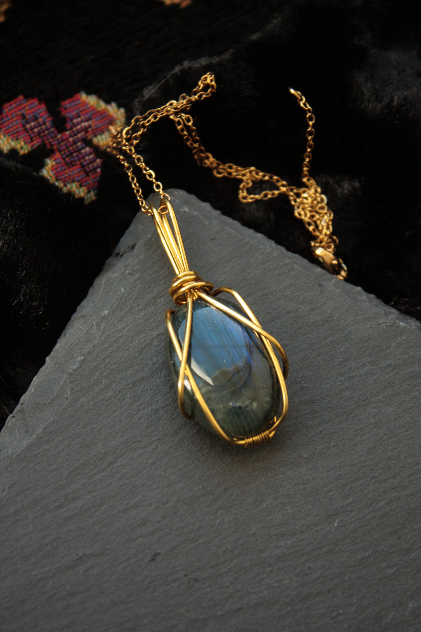 Deep Blue Labradorite Brass Pendant