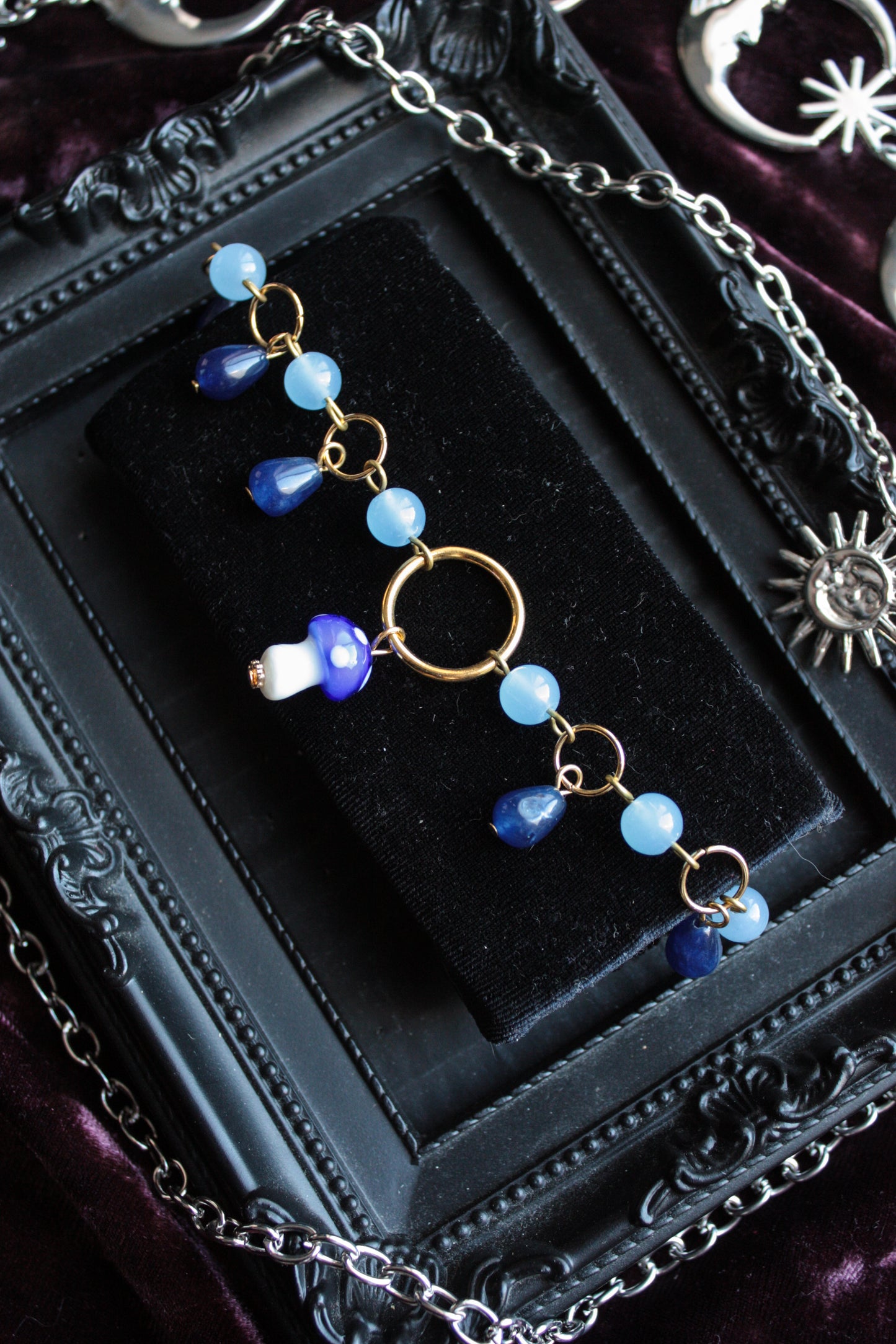 Blue Mushroom Beaded Necklace