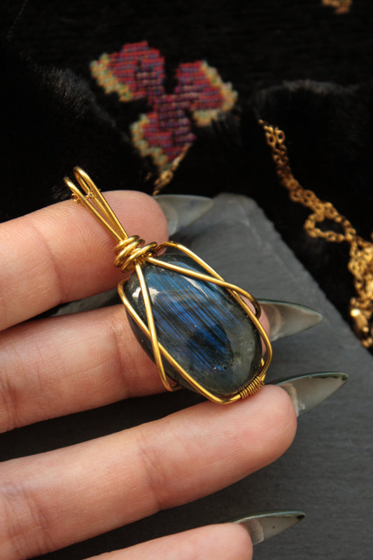 Deep Blue Labradorite Brass Pendant