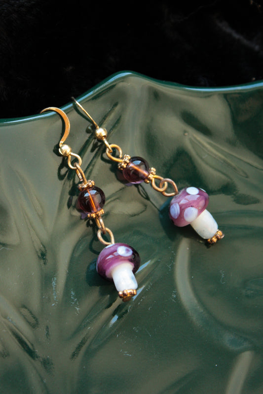 Purple Mushroom Earrings
